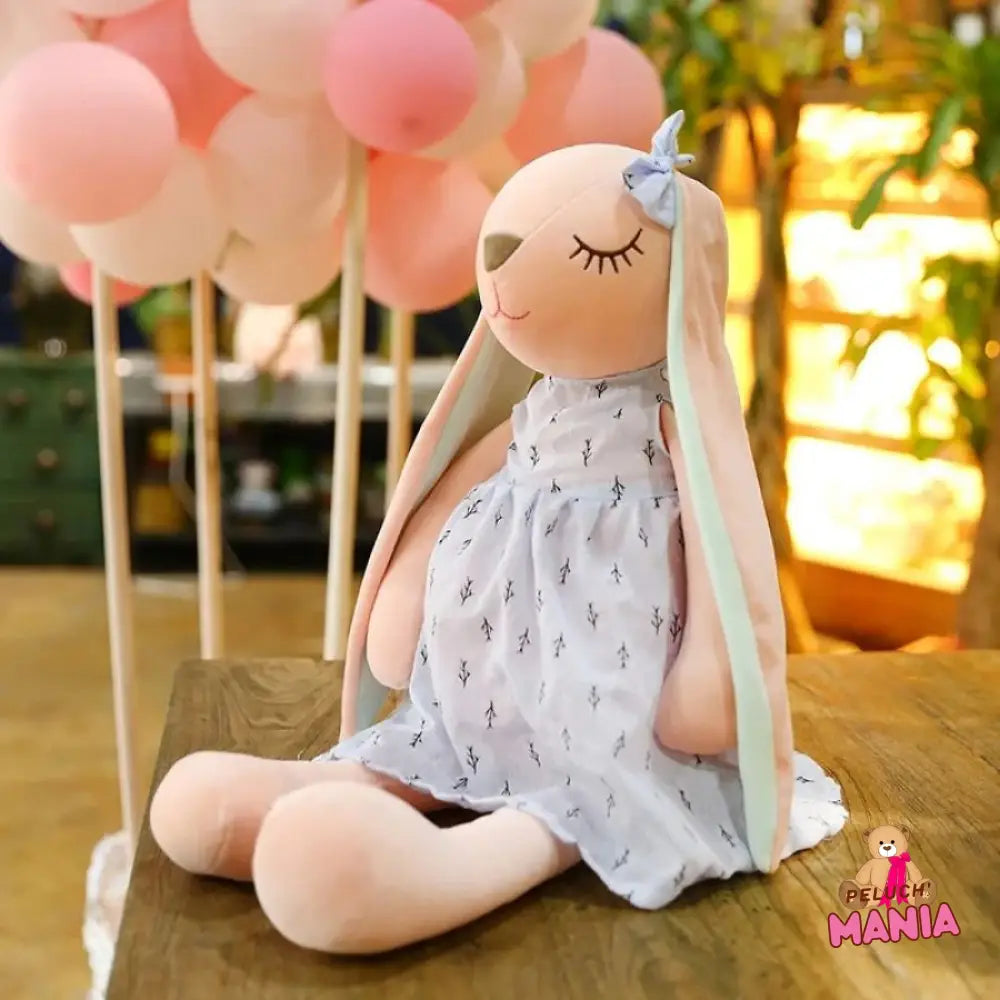 Doudou Lapin Grandes Oreilles Élégante Bleu Peluche