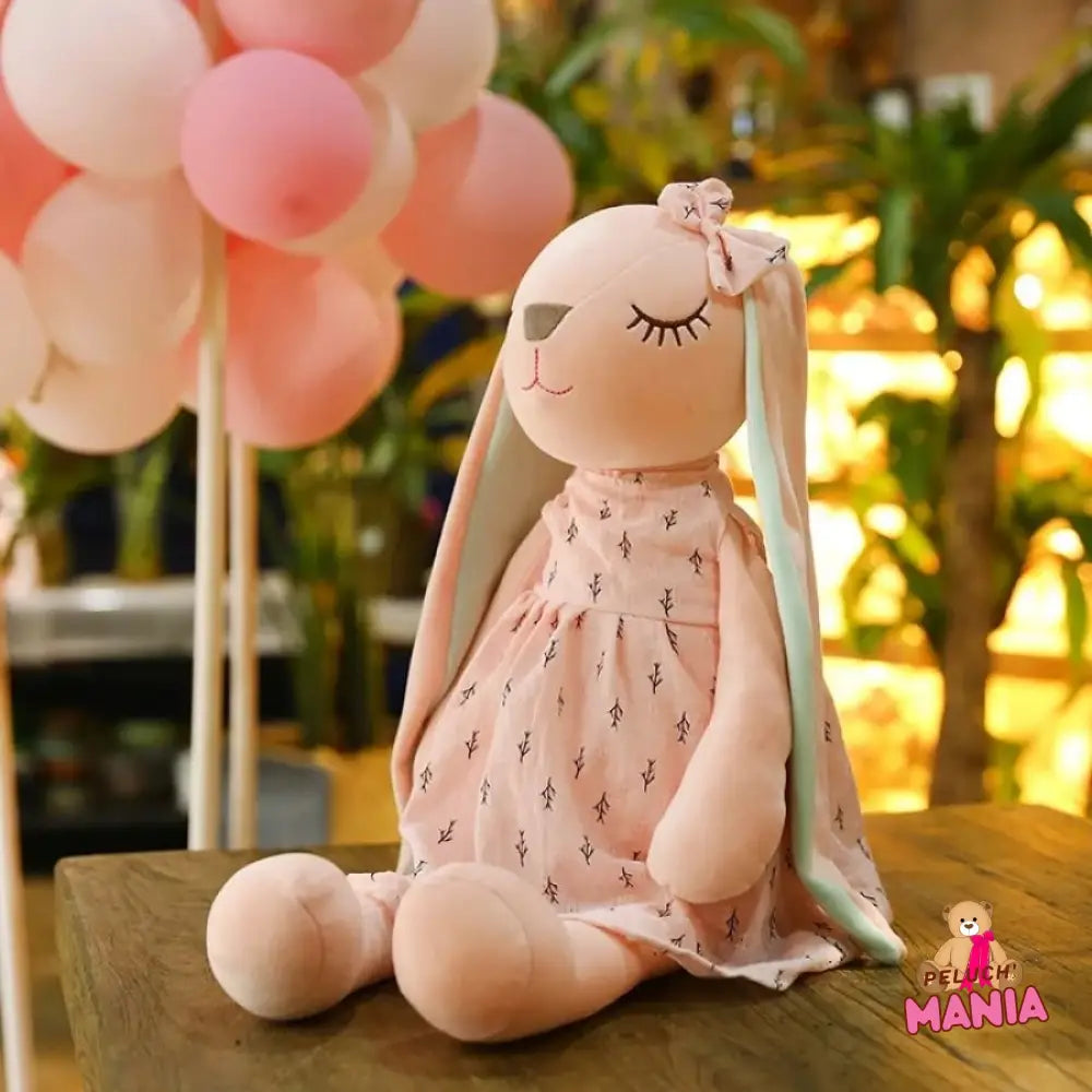 Doudou Lapin Grandes Oreilles Élégante Rose Peluche